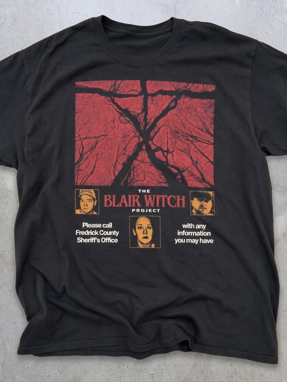 Gildan 5000 Black Tee with Red Blair Witch
Project Graphic, Y2K